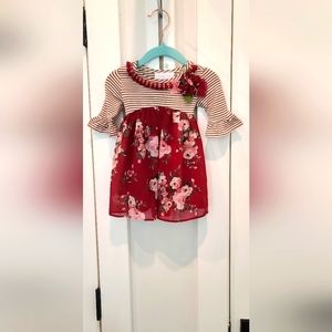 NWOT Bonnie Baby 6-9M burgundy floral and stripe dress